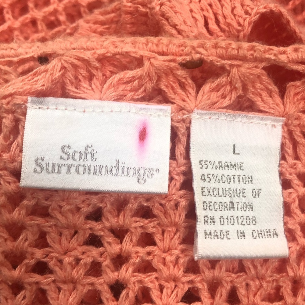 Soft Surroundings Coral Crochet Wrap Ties in Front with Wooden Beads Accents - Picture 3 of 3